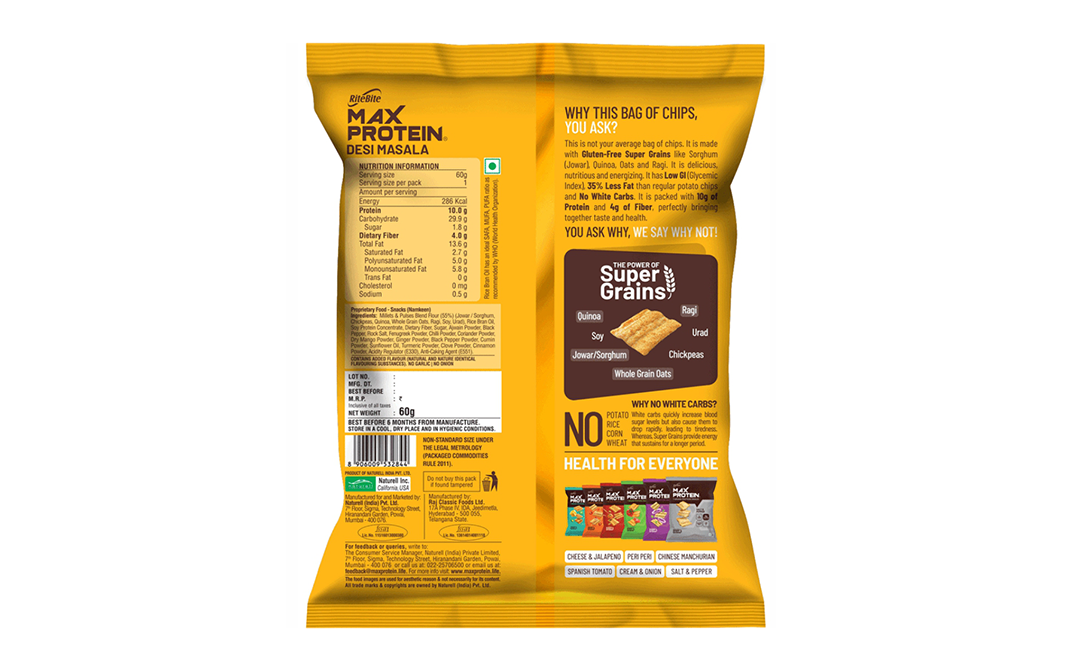 Ritebite Max Protein 7 Grain Protein Snack Desi Masala   Pack  60 grams